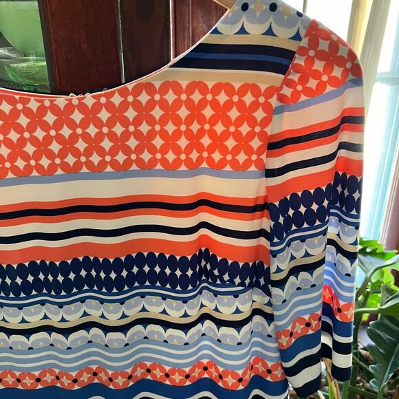 Pink & Blue Mixed Print Midi Shift Dress Size 12 Scoop Neck Back Zip Bohemian - Picture 9 of 16